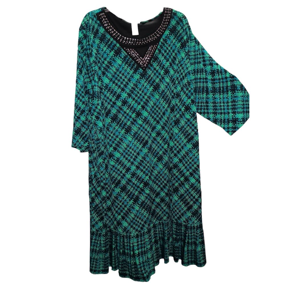 CATHERINES Dress Plus 3X Teal Green Blue Black Career Dressy Office Travel Event